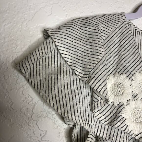 Innika Choo white black stripe floral embroidered ruffle linen dress 2 or Medium - Picture 9 of 16